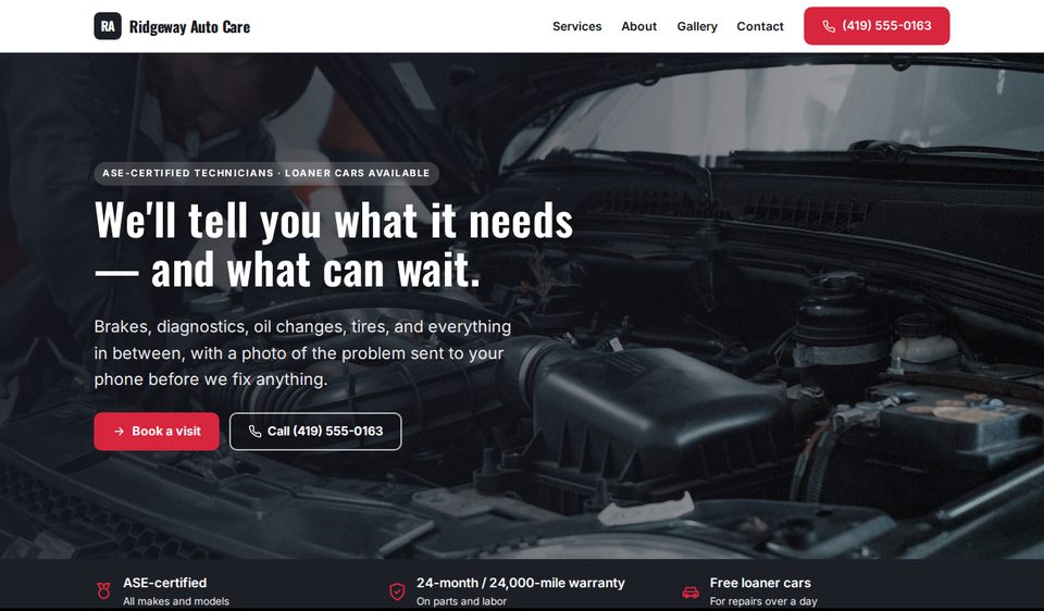 Example of a website built by Spath Web for an auto repair shop