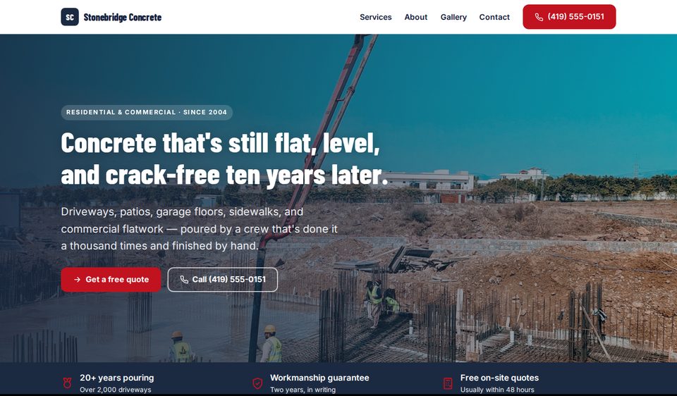 Example website for a concrete contractor